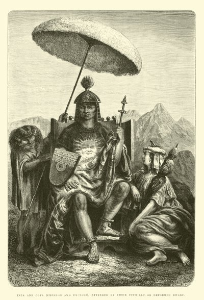 印加人和Coya（皇帝和皇后），由他们的Ccumillu或变形矮人出席 作者 爱德华·里奥（Edouard Riou）
